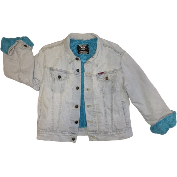 Y2K / 1990s Jean Jacket Vintage Denim Sherpa Lined Grit Iron Workwear 1929 Large - Picture 2 of 16